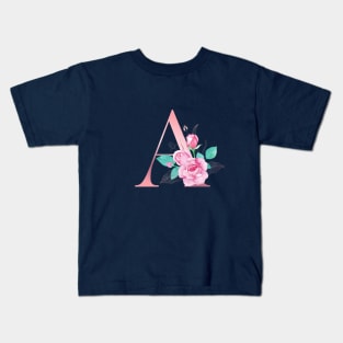 ALPHABET LETTER A IN FLORAL STYLE; PERSONALIZED GIFTS WITH FLOWERS LETTER Kids T-Shirt